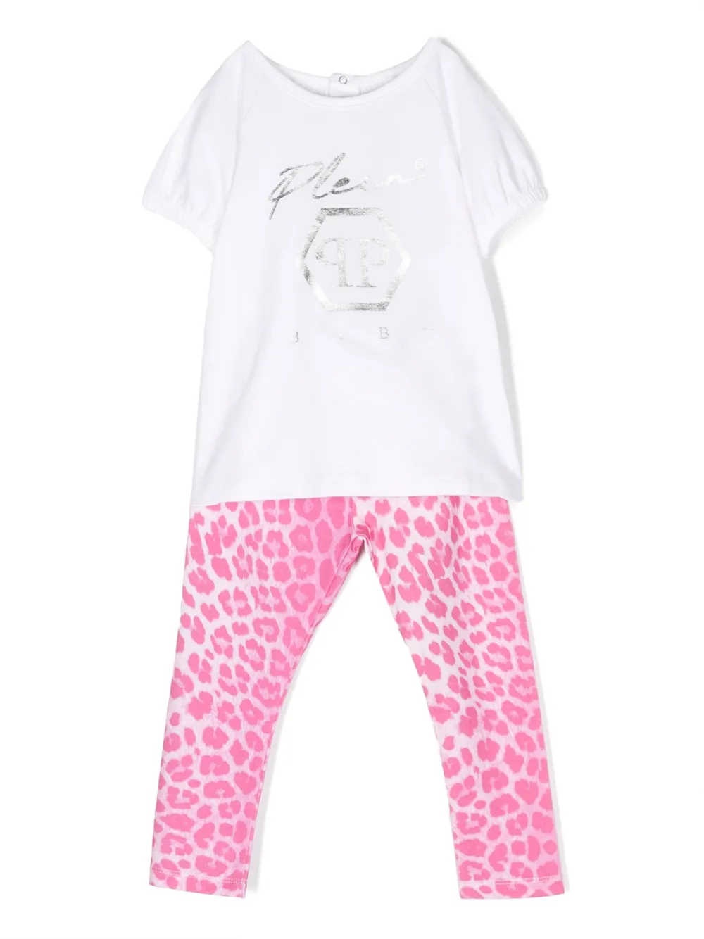 

Комплект из футболки и брюк с эффектом металлик Philipp Plein Junior, розовый