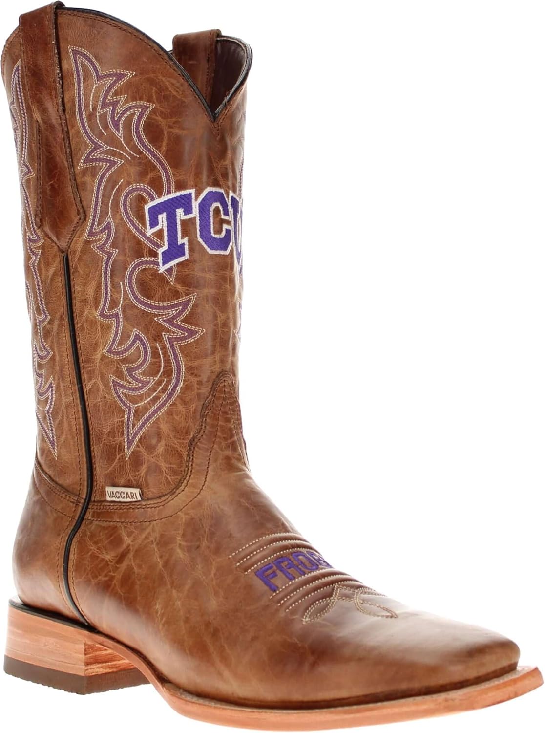 

Мужские ковбойские сапоги Vaccari Luke из натуральной кожи с вышивкой NCAA, широким квадратным носком, 8.5 Tcu Horned Frogs