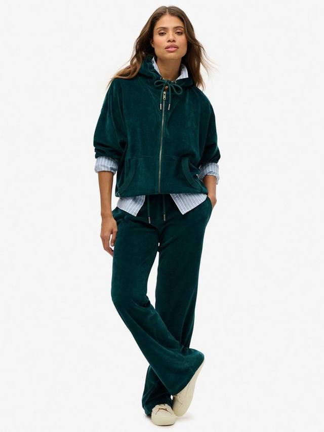 Велюровая толстовка на молнии Superdry, цвет Dark Pine Green — фото 3