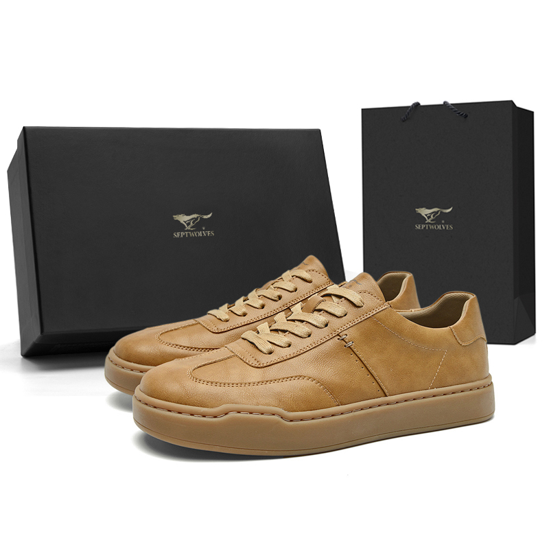 

SEPTWOLVES Низкие скейтборд кроссовки мужские желто-коричневые, цвет Yellow Brown (Standard Leather Shoe Size)