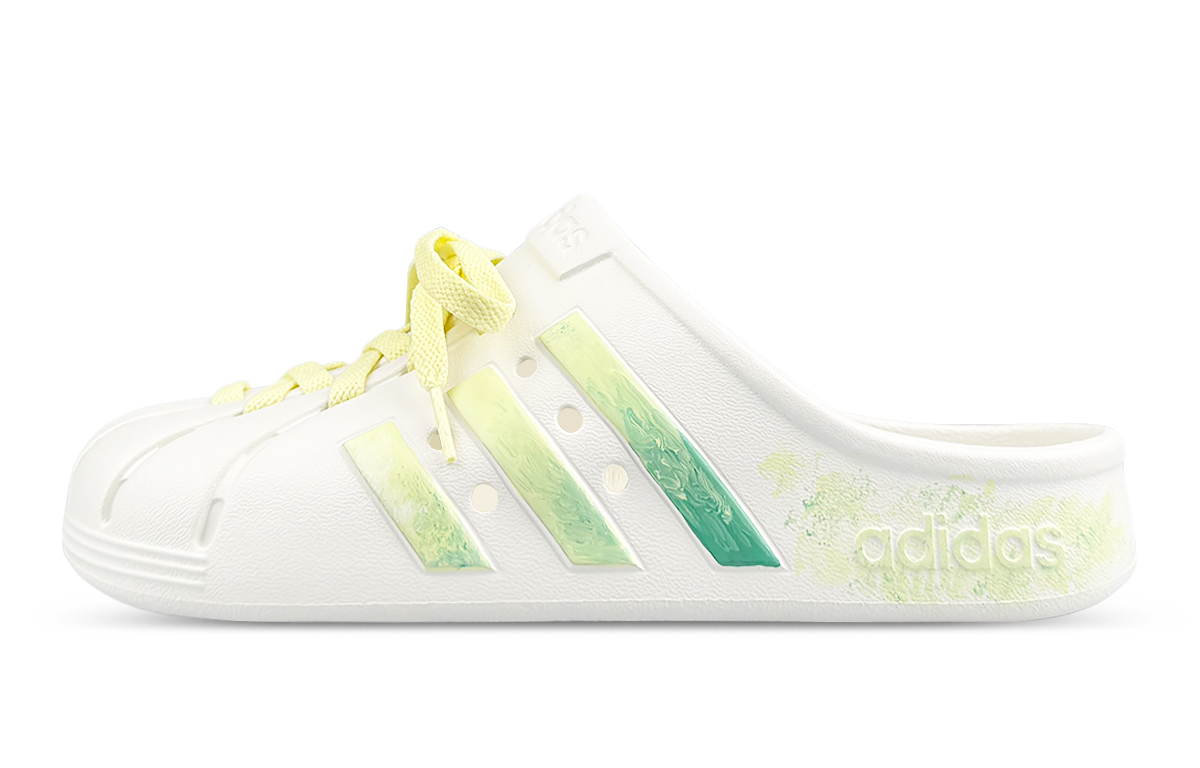 Adidas Адилетт закрытые нескользящие шлепанцы унисекс белый зеленый желтый, цвет White Green Yellow — фото 2