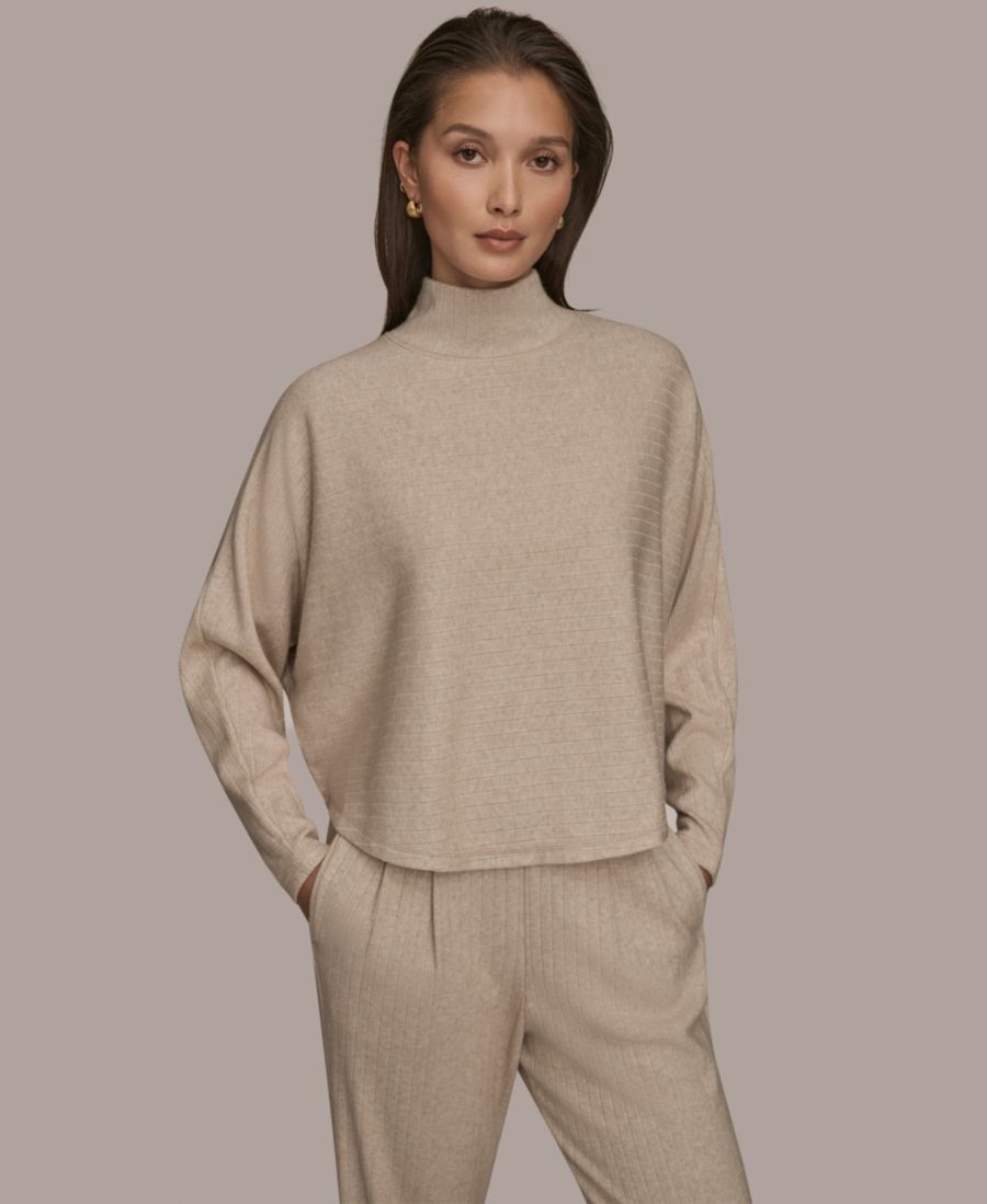 

Женский укороченный топ с высоким воротником Donna Karan Weekend, Light Fawn Heather