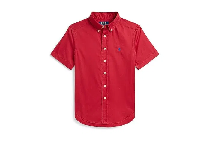Рубашка хлопковая с коротким рукавом Cotton Twill Short Sleeve Shirt Polo Ralph Lauren Kids, Sunrise Red
