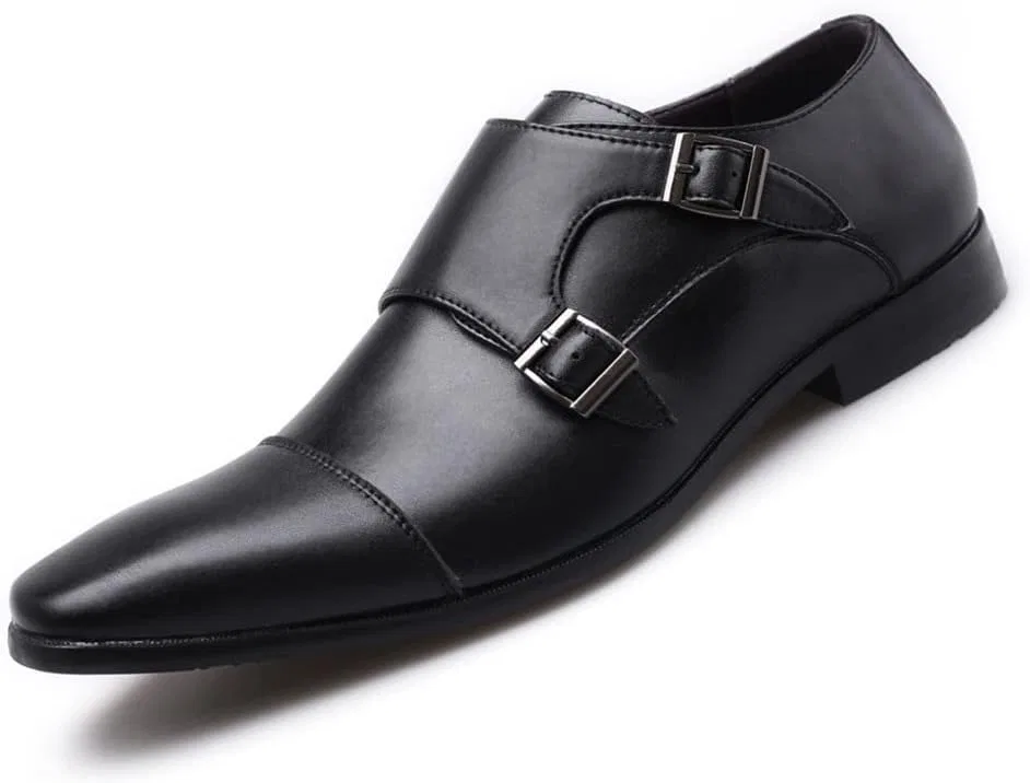 Лоферы кожаные Monk Strap Wingtip Slip-On, Black tisamy — фото 3