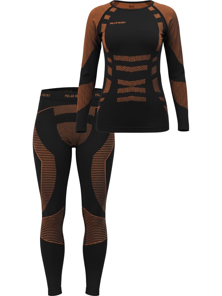 

Женский функциональный спортивный комплект нижнего белья, рубашка и брюки оранжево-черного цвета normani