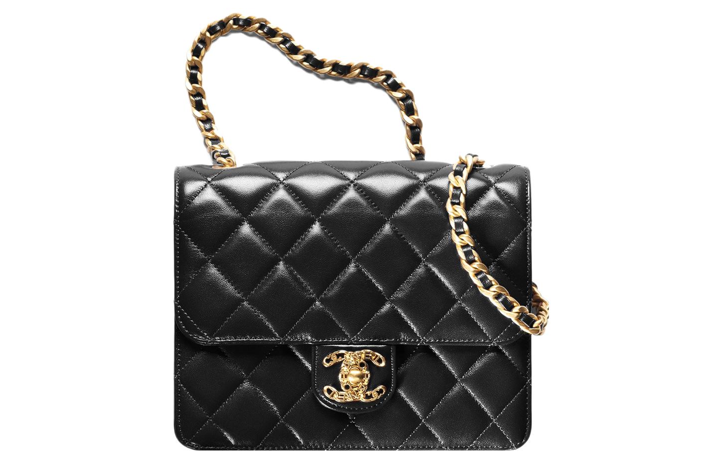 

Сумка через плечо из овчины с цепью, черная CHANEL