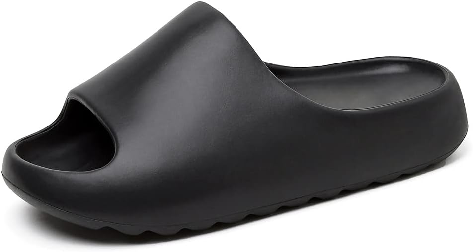 

XTJSCBDSH Шлепацы для мужчин и женщин, быстро сохнущие тапочки с открытым носком, толстые и мягкие, на платформе, повседневные шлепанцы для душа, нескользящие тапочки для ванной, летние для улицы и дома, черный