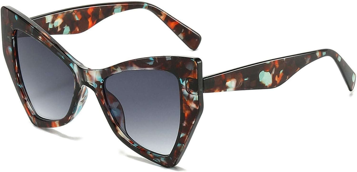 

Популярные модные женские солнцезащитные очки «кошачий глаз» в стиле ретро, ​​сине-зеленые, с защитой от УФ-излучения UV400. Мужские трендовые солнцезащитные очки большого размера mincl, Blue Flower