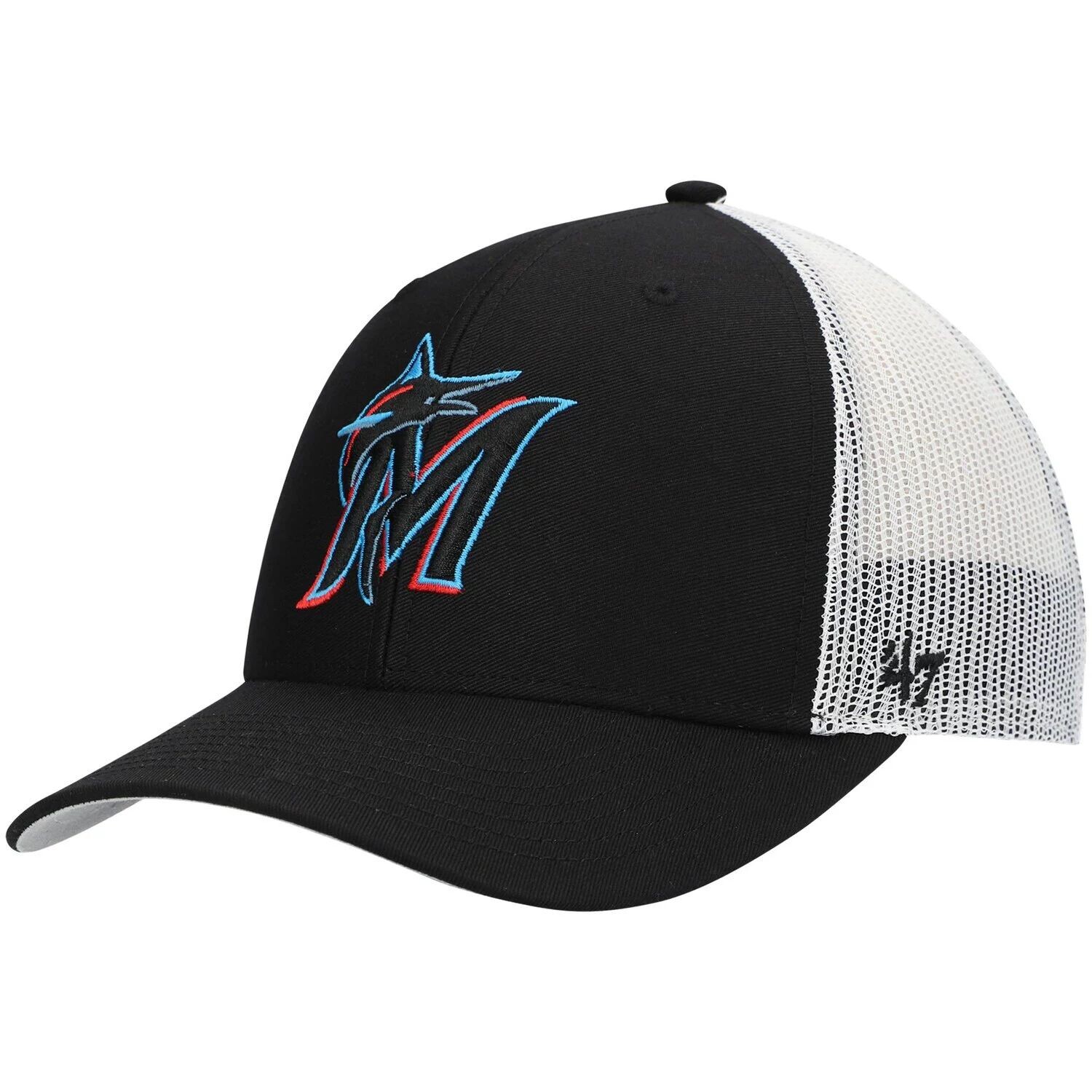

Мужская черно-белая кепка с логотипом Miami Marlins '47 Primary Trucker Snapback 47 Brand