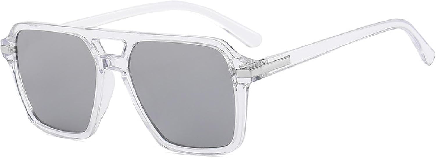 

Винтажные солнцезащитные очки с двойной перемычкой для мужчин, очки с градиентным зеркальным покрытием, солнцезащитные очки UV400 для женщин, модные сине-желтые солнцезащитные очки VVTWSSW, Transparent Silver