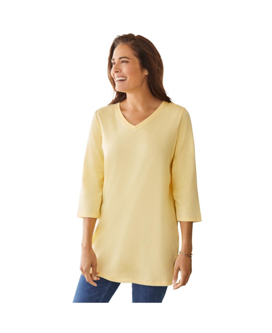 

Туника больших размеров с рукавами три четверти и V-образным вырезом Woman Within, Banana