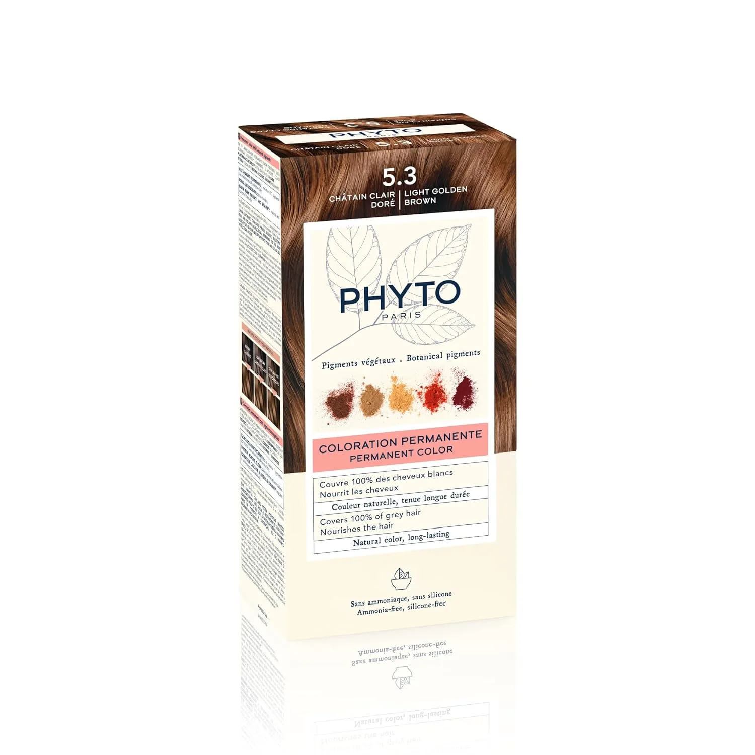 Стойкая краска для волос PHYTO Phytocolor с растительными пигментами, 100% закрашивание седых волос, без аммиака, без PPD, без резорцина, 0,42 унции. 11.91 г (1 шт.), 5.3 Light Golden Brown
