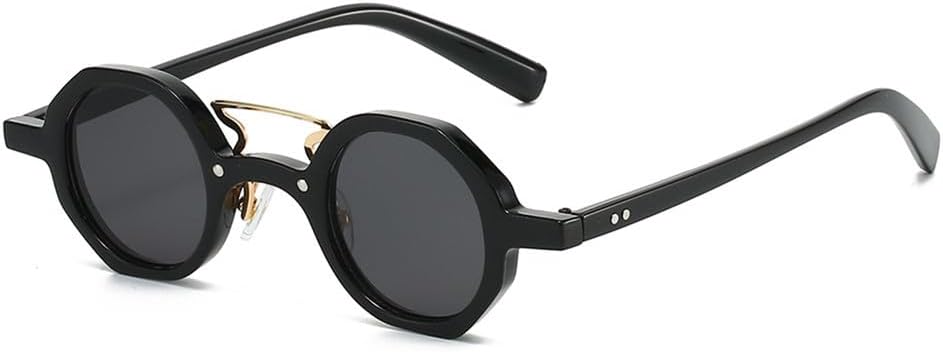 

Ретро-солнцезащитные очки для женщин, маленькие, многоугольные, круглые, с защитой от УФ-излучения UV400, модные панк-очки для мужчин с заклепками, прозрачные, градиентные KTUCN, Black Black