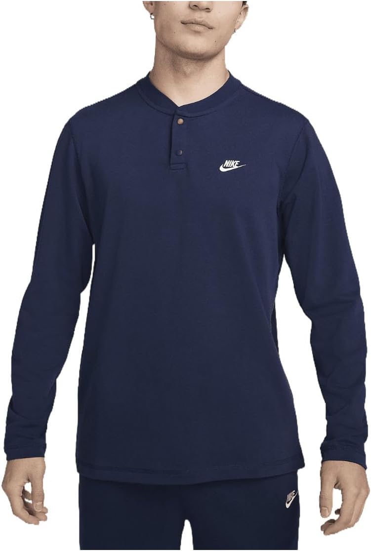 

Мужская футболка-хенли с длинным рукавом Nike Club (темно-синий/темно-синий/белый, FZ6630-410), Navy