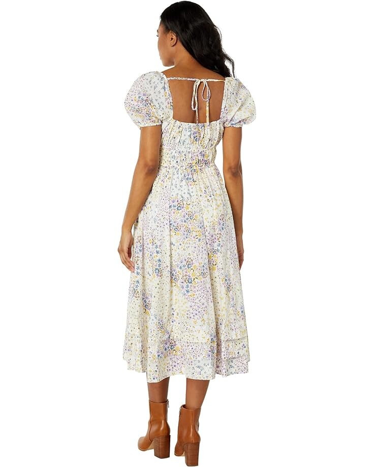 

Платье 1.STATE Printed Puff Short Sleeve Ruched Seamed Bodice Midi Dress, цвет Patchwork Ditsy