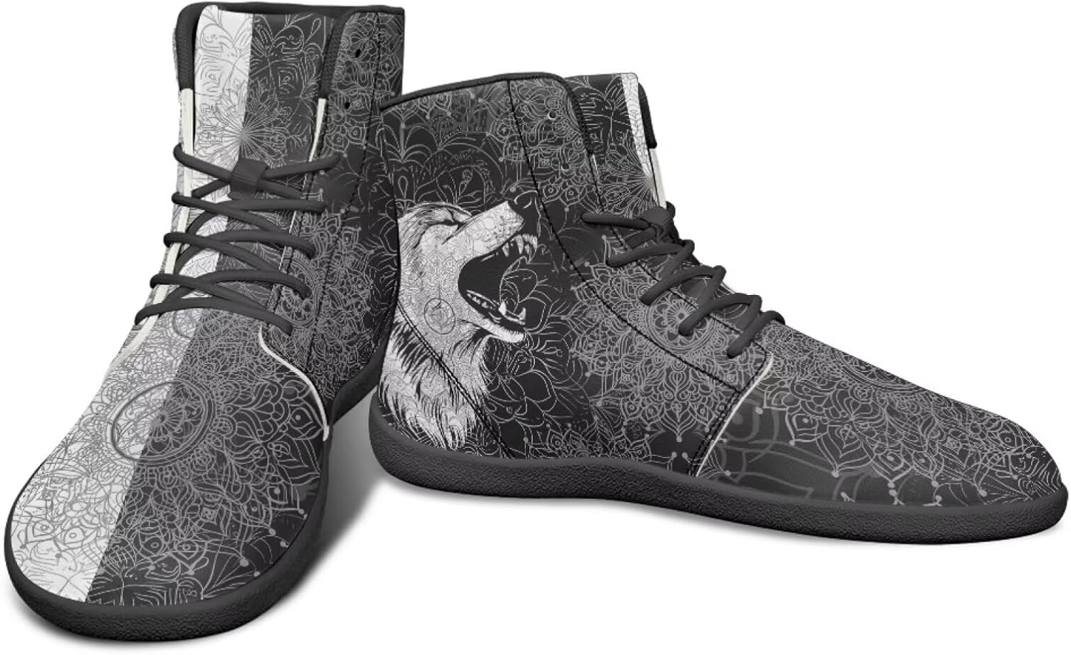 

Высокие черно-белые кроссовки с мандальным узором с изображением животных для мужчин, с широкой колодкой, минималистичный дизайн без каблука Watdotory