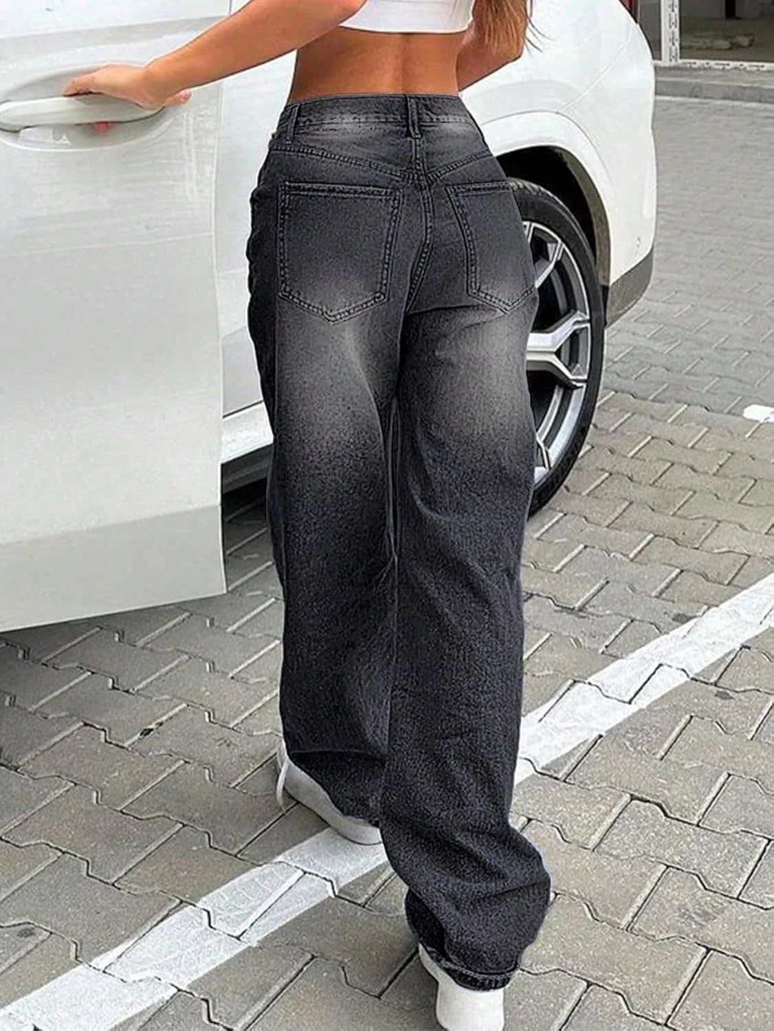 Женские классические джинсы Loose Stacked Straight Leg Generic, темно-серый — фото 3