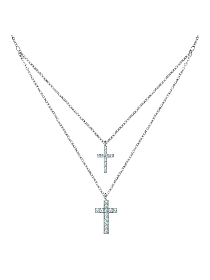 

Yokoamii Колье Kette Kreuz aus Messing mit Zirkonia in silber