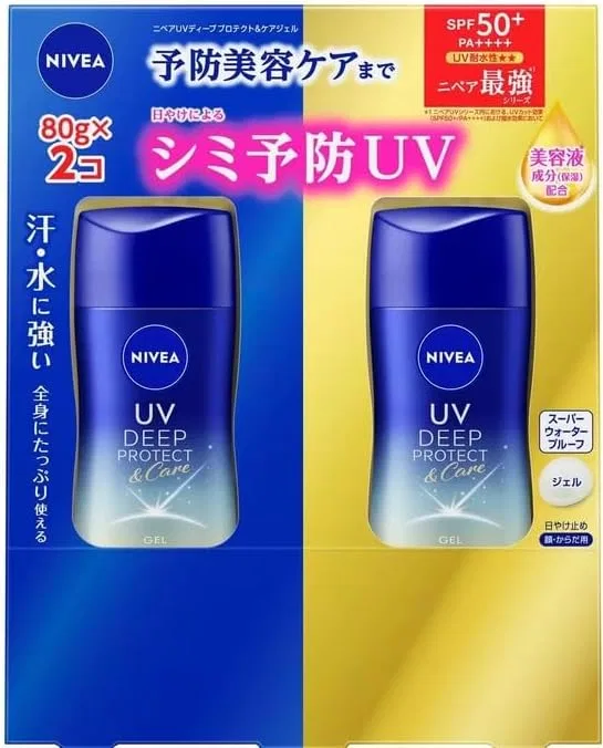 Солнцезащитный гель SPF50+ PA++++ Nivea UV Deep Protect & Care Gel, 80 г x 2, белый