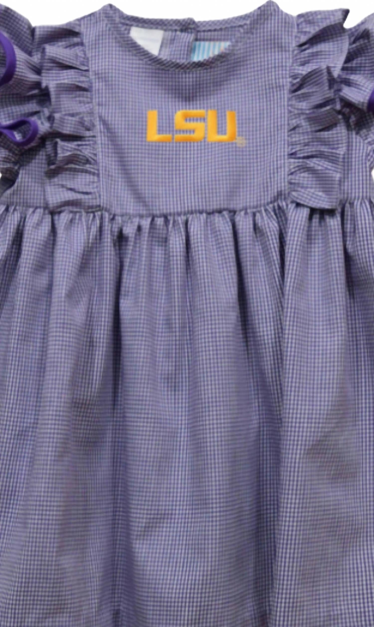 Платье Lsu Tigers с вышитыми воланами в клетку в клетку для девочек, фиолетово-белого цвета Vive La Fete, Purple And White — фото 2