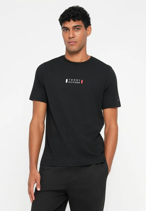 Футболка с небольшим центральным вырезом, базовая футболка. Tommy Hilfiger, Black — фото 4
