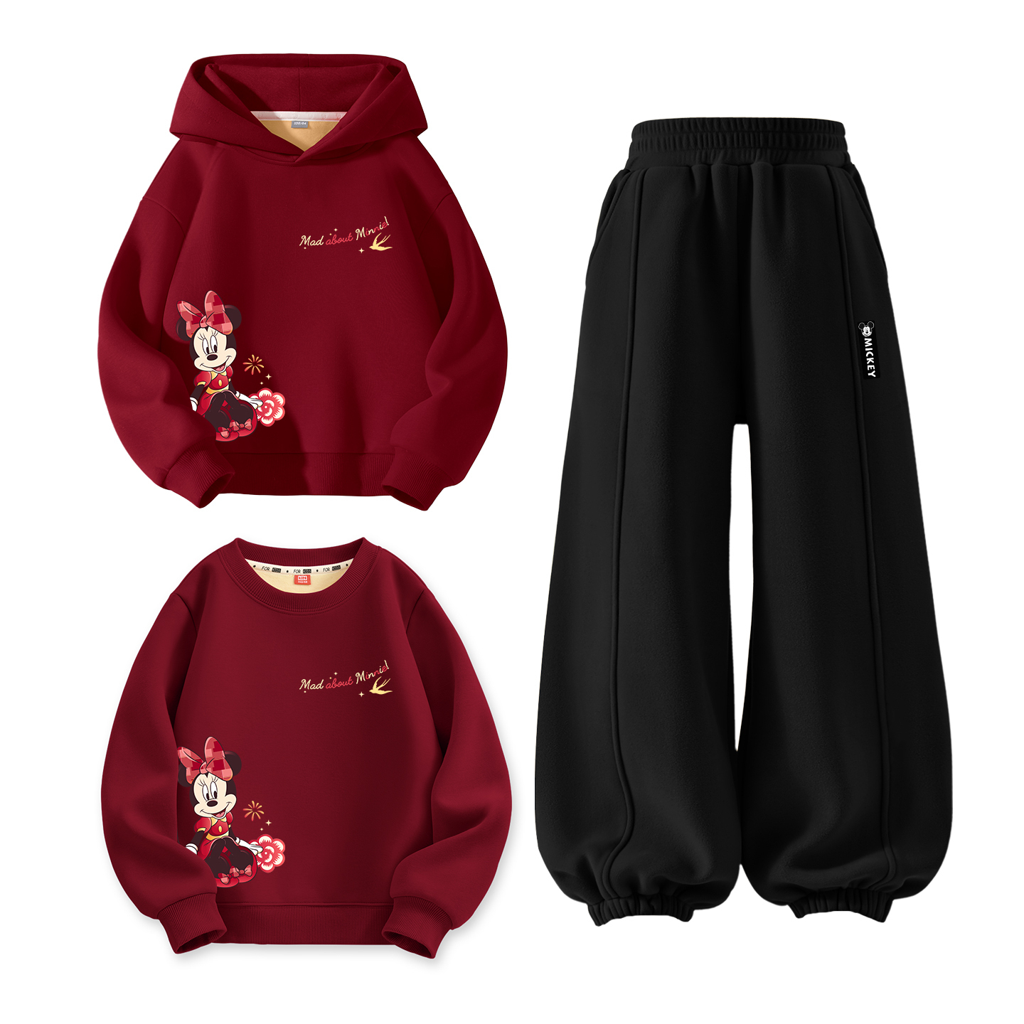 Детский костюм Tang с круглым вырезом и толстым воротником Disney, [thickened and fleece-lined]dixinringni бордовый+diyi joy k черный+dixinringni бордовый — фото 3