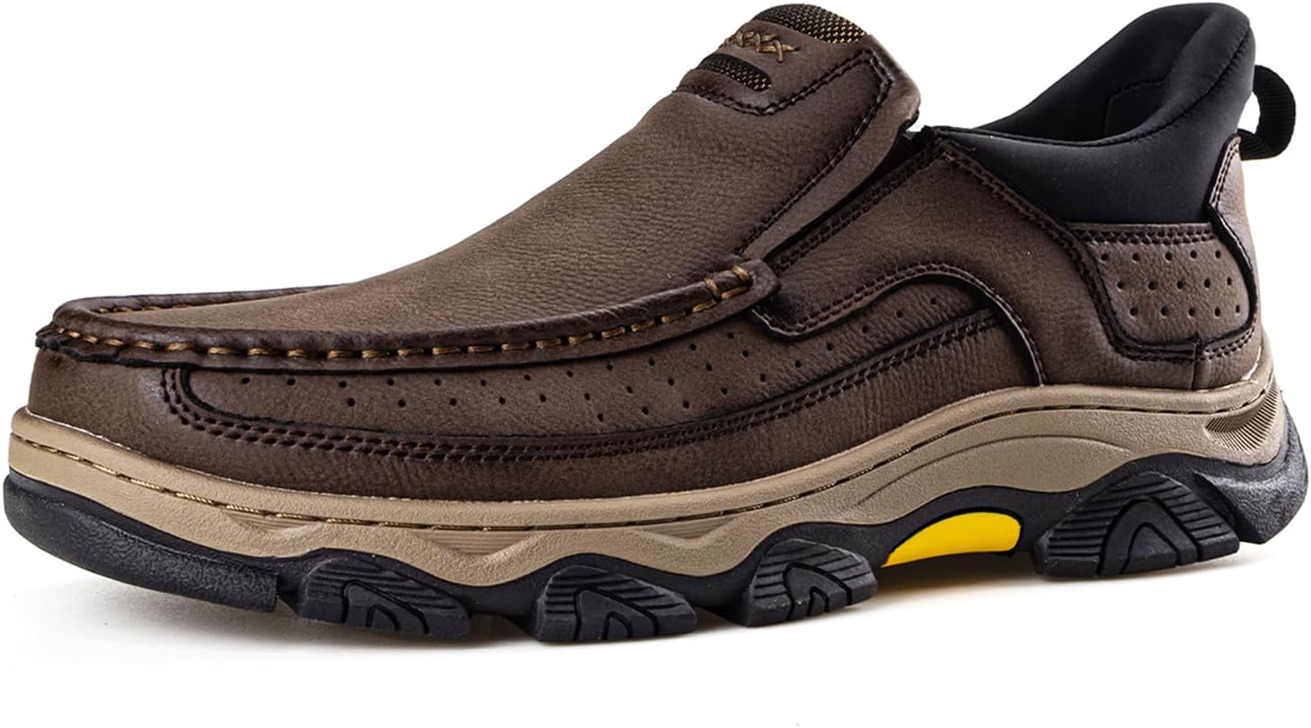 

Мужские кожаные лоферы UPIShi без шнурков, удобные для ходьбы, офисные, повседневные, легкие с мягкой подошвой, темно-коричневый