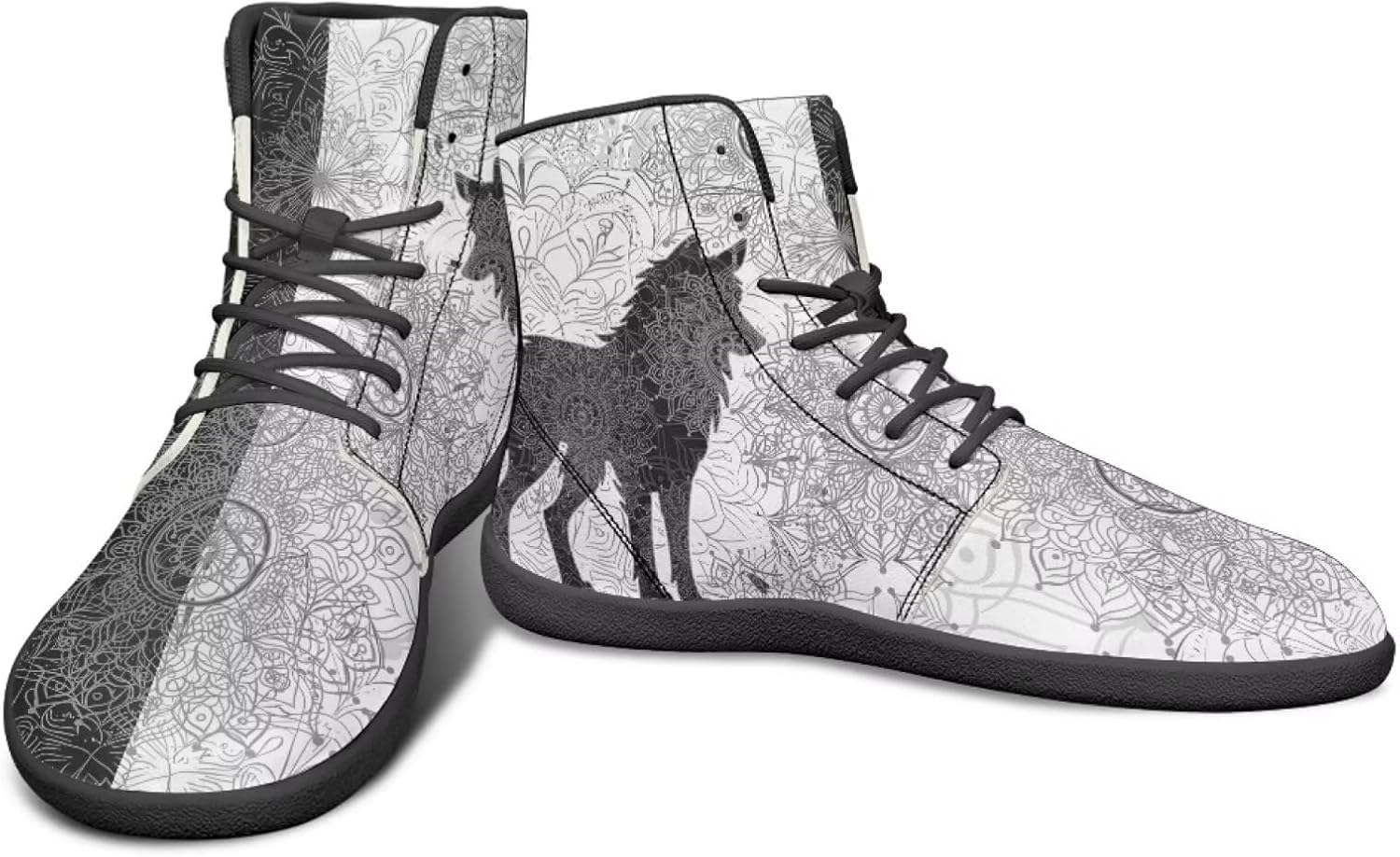 

Высокие черно-белые кроссовки с мандальным узором с изображением животных для мужчин, с широкой колодкой, минималистичный дизайн без каблука Watdotory