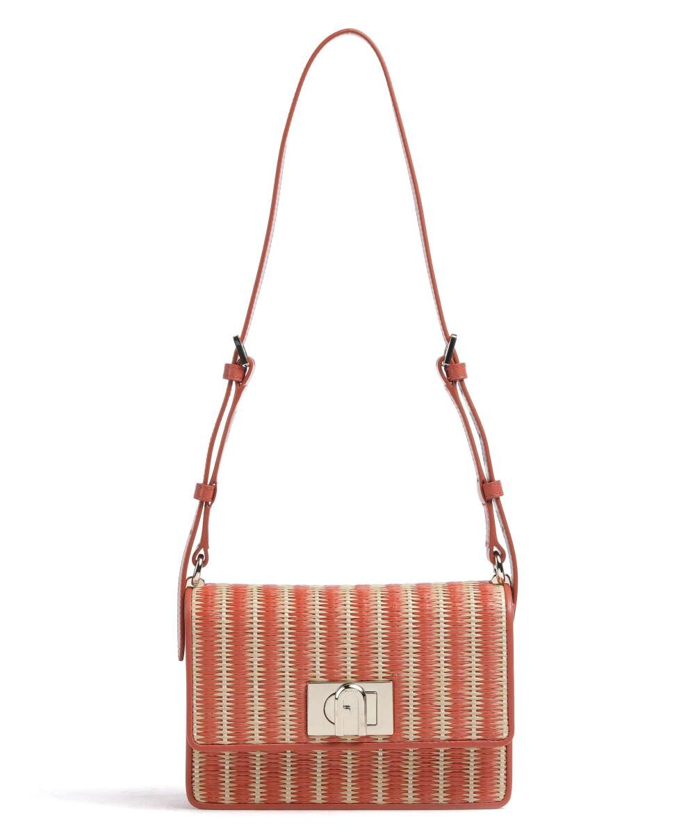 

Мини-сумка на плечо из рафии, мелкозернистой кожи Furla, красный
