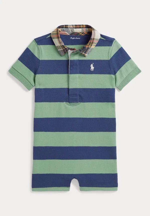 Комбинезон для сна Madras collar striped cotton shortall 0 2y sleep suit Polo Ralph Lauren, выцветшая мята/старый королевский синий