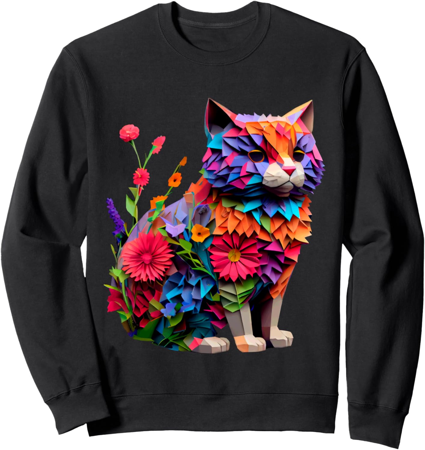 

Яркие кошачьи цветы: красота красочных цветов. Толстовка Colorful Floral Feline Artful Whimsy Expression, черный