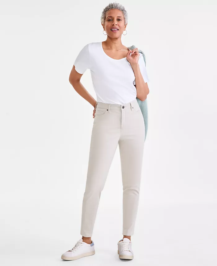 

Женские узкие брюки из твила с завышенной посадкой Curvy-Fit Style & Co, коричневый/бежевый