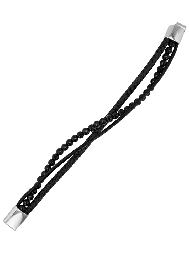 

Adeliás Универсальный кожаный браслет с ониксом, 21,5 см, черный