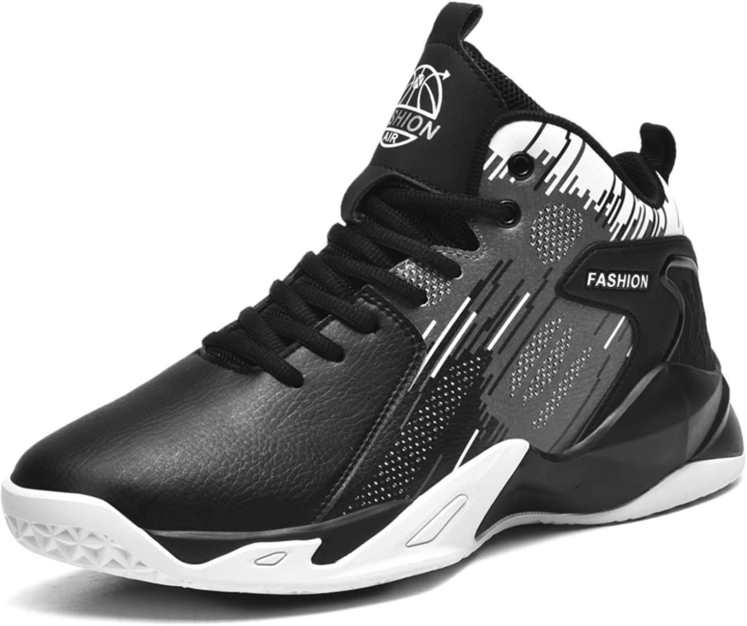 

Мужские баскетбольные кроссовки с шнуровкой, дышащие, кожаные, с амортизацией, модные высокие, нескользящие, повседневные для спорта в зале, тенниса, бега, джоггинга и ходьбы Boaobaihuo, черный