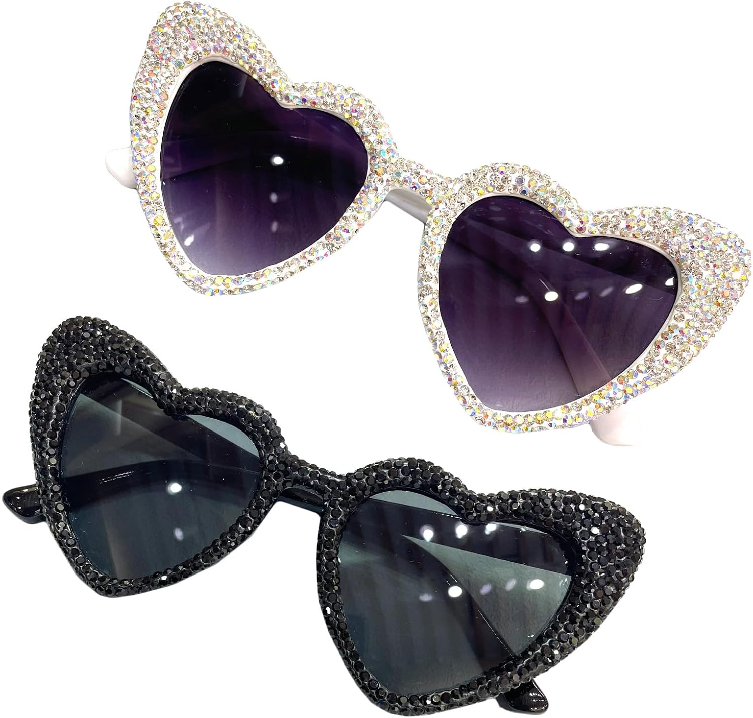 

Солнцезащитные очки Willochra Heart Crystal для женщин, роскошные солнцезащитные очки со стразами, «кошачий глаз», блестящие, для вечеринок и фестивалей, розовые, 2pcs-black&white