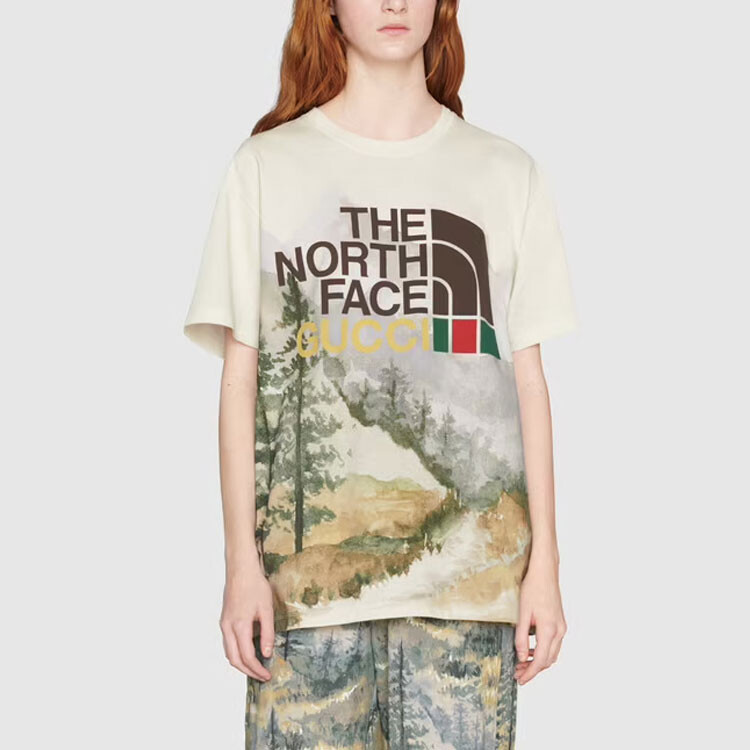 Футболка женская The North Face x Gucci, слоновая кость — фото 3