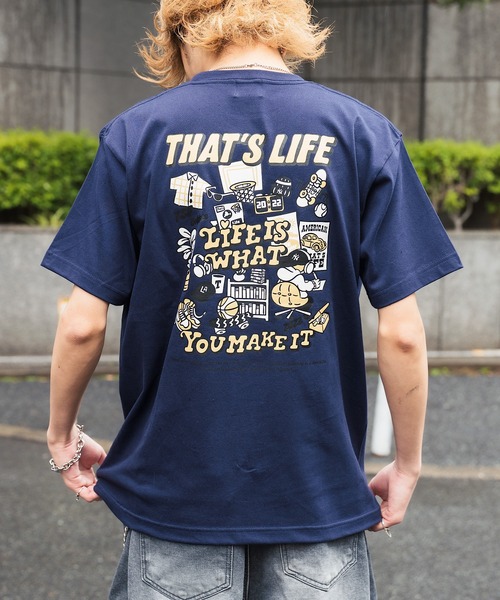 

That's life Футболка с коротким рукавом, свободный крой унисекс, летняя, DAILY CHAOS, темно-синий