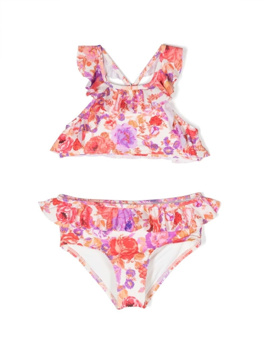 

ZIMMERMANN Kids бикини с оборками и принтом, красный