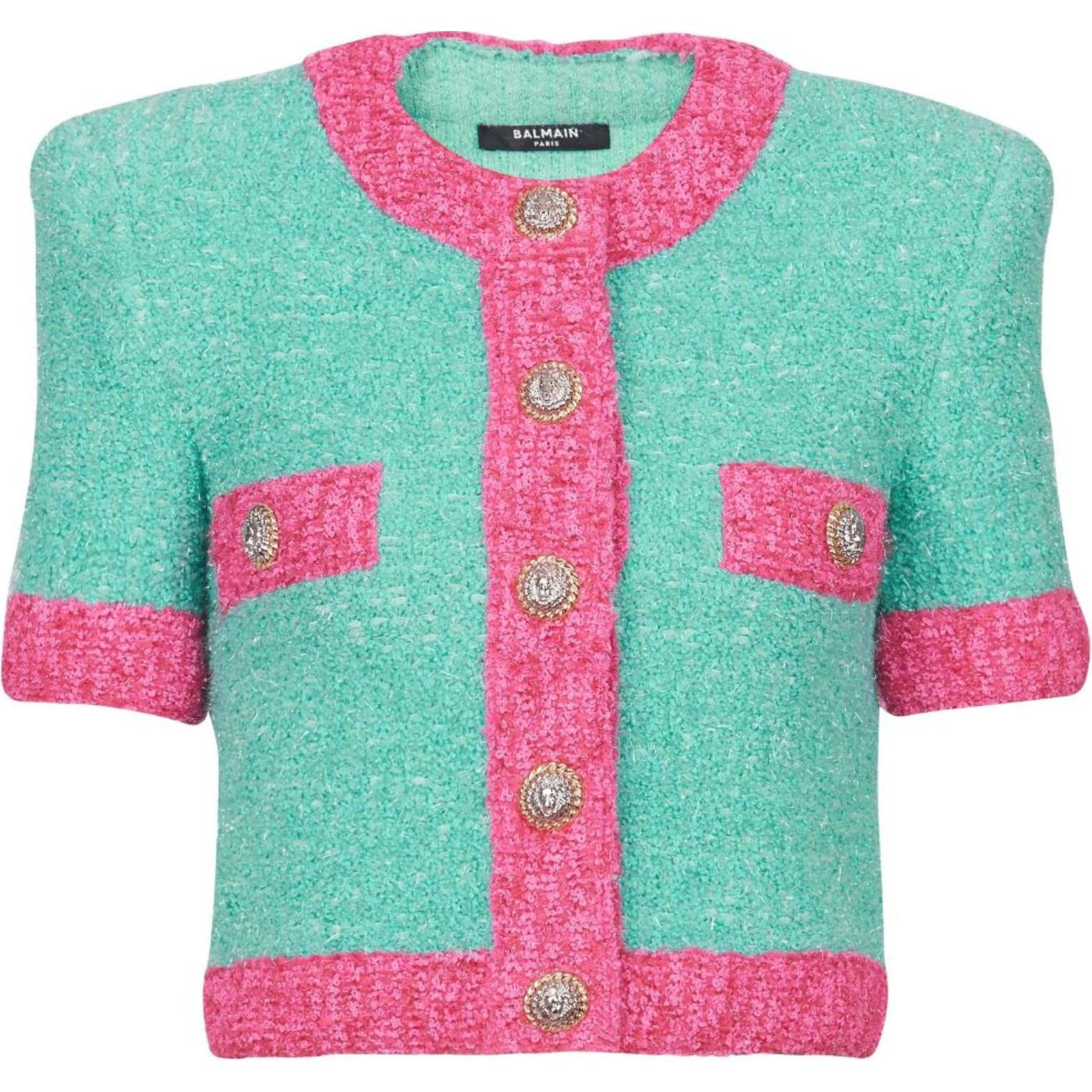 

Двухцветный кардиган из шенилла BALMAIN, Turquoise