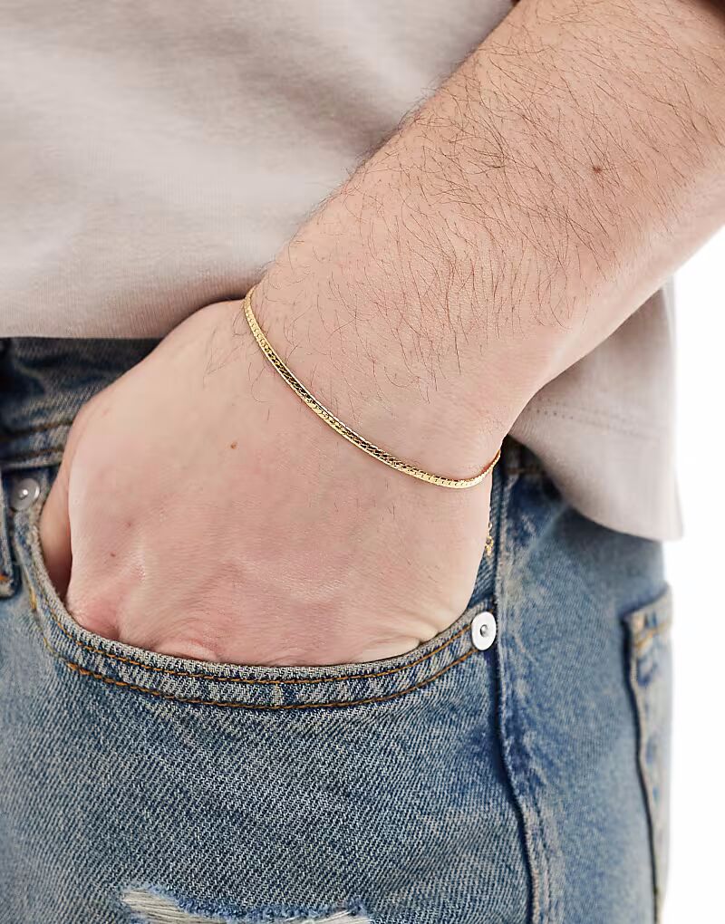 

Плоский браслет-цепочка из стерлингового серебра с позолотой Asos Design