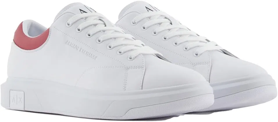 Мужские кроссовки Armani Exchange Action из кожи с боковым логотипом и шнуровкой, Op White Cardinal