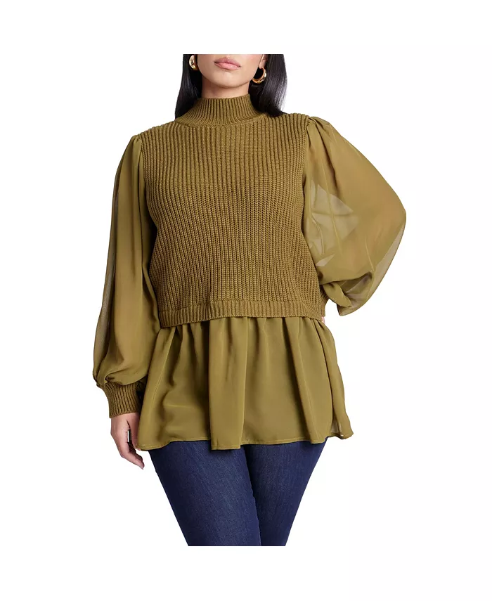 

Женский Plus Size свитер Twofer с шифоном Eloquii, зеленый