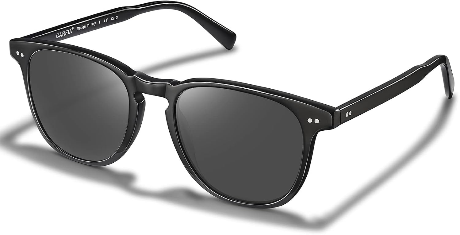

Солнцезащитные очки CARFIA Retro с поляризацией для женщин, для маленького и среднего лица, с защитой от УФ-излучения, оправа из ацетата ручной работы, модель CA5285, 1-7. Black Frame Grey Lens