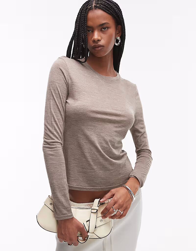 

Длинный топ Topshop из смеси шерсти и овсяного меланжа
