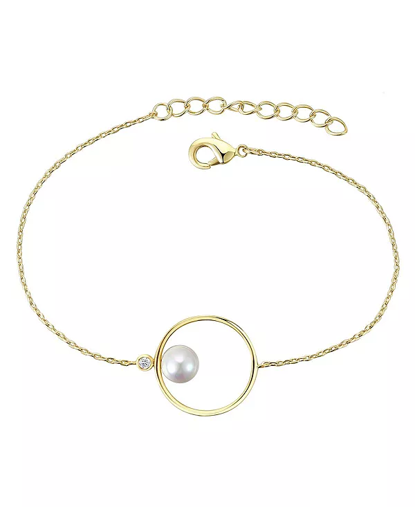 

Асимметричный проволочный браслет с ореолом из натурального белого пресноводного жемчуга, покрытый золотом 14 карат Genevive, gold