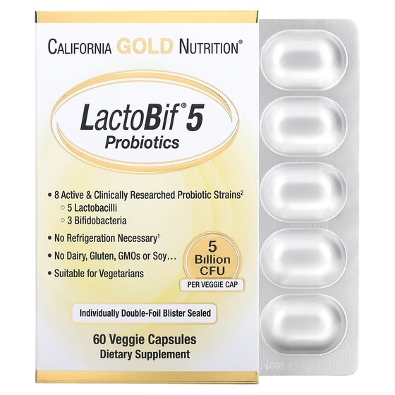 

Добавка California Gold Nutrition Пробиотики LactoBif, 60 растительных капсул