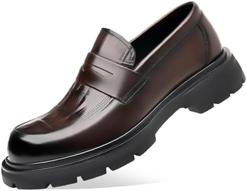 

Мужские роскошные лоферы с массивной подошвой из натуральной кожи, без шнурков, с круглым носком, подошва с протектором, лаковые деловые туфли, классические, противоскользящие, для вечеринок, свадеб, выпускных и работы Bhdjk, коричневый