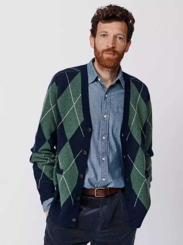 

Кардиган Aubin Claythorpe Merino Cashmere Blend Check, цвет navy/forest green