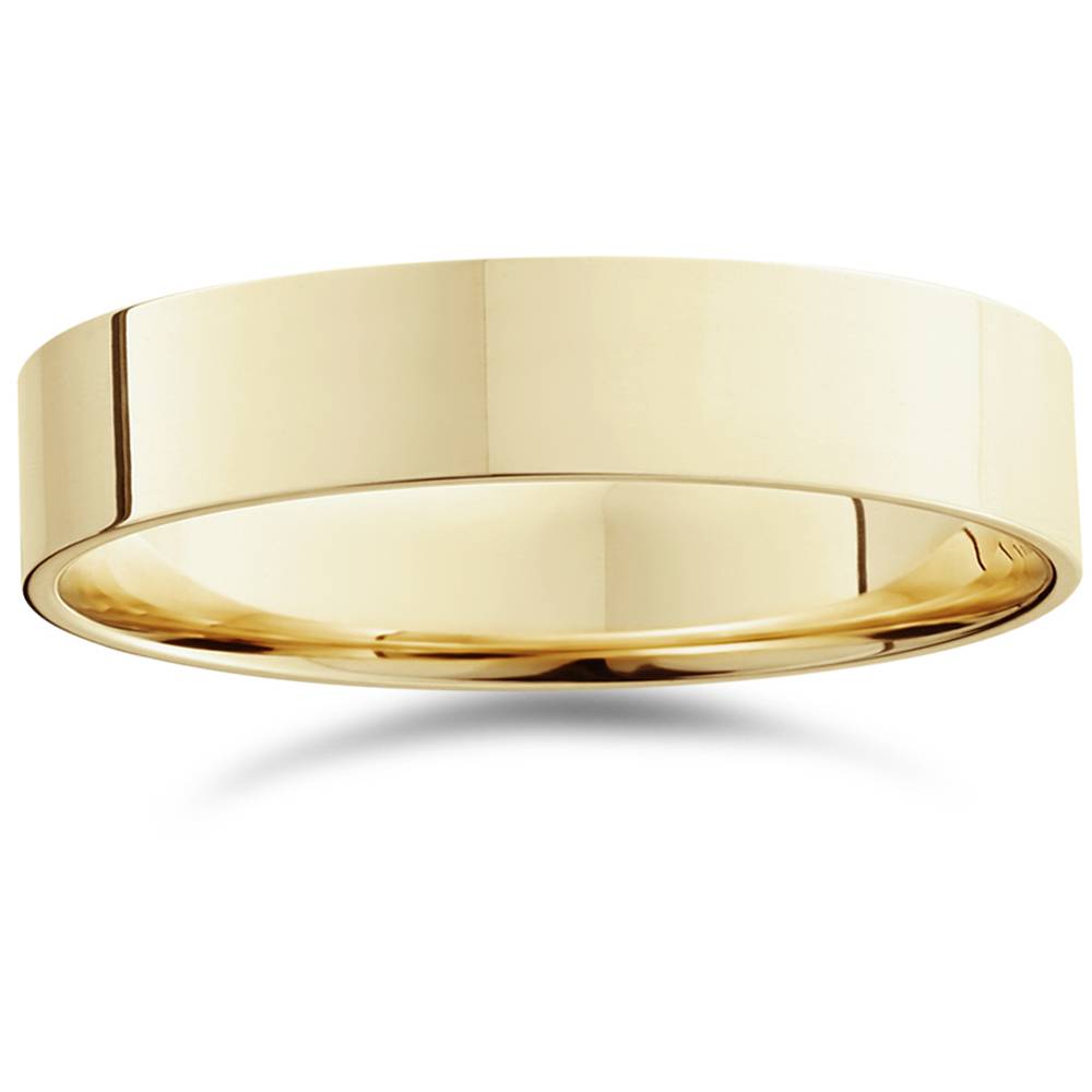 

Плоское полированное обручальное кольцо 5 мм из 14-каратного желтого золота. Размер на выбор. Pompeii2, желтый