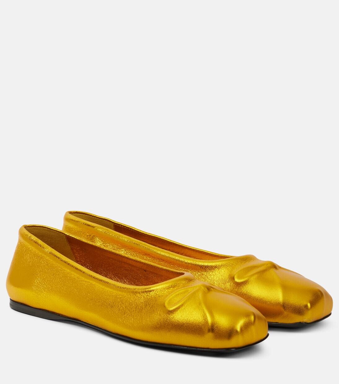 Кожаные балетки Little Bow Marni, желтый